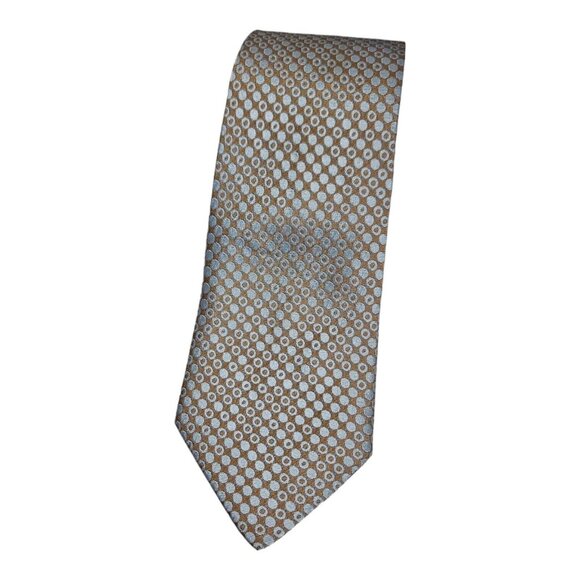 HERMÈS Men's 100% Silk Necktie LUXURY Tie XL Blue Beige Geometric W:3.6" EUC